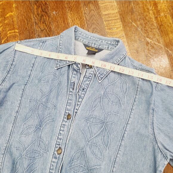 Woolrich Denim Long Sleeve Monotone Embroidered Button Down Shirt - Picture 7 of 13